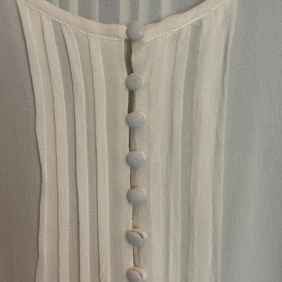 Joie 100% Silk Blouse Sz Medium Cream Chiffon Pintuck Pleated Sheer Gauze Crepe - Picture 7 of 15